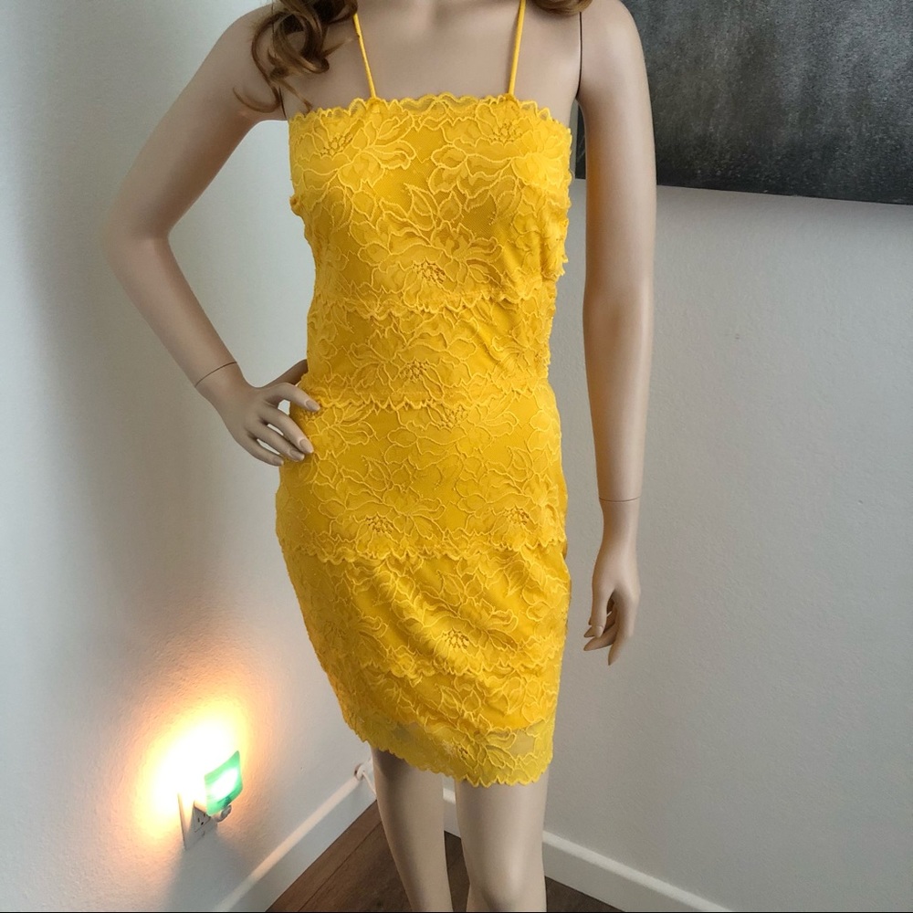 Guess Yellow Sleeveless Lace Cut Out Mini Dress - Picture 7 of 11